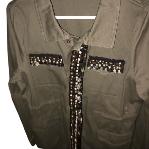 Sweet Rain Large army green 3/4 jacket embellished zipper & snaps - Picture 8 of 16